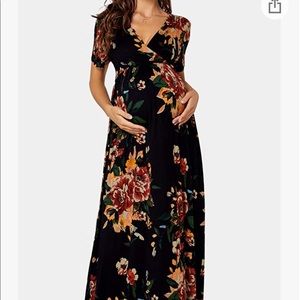 Xpenyo Maternity Maxi Dress Black Floral